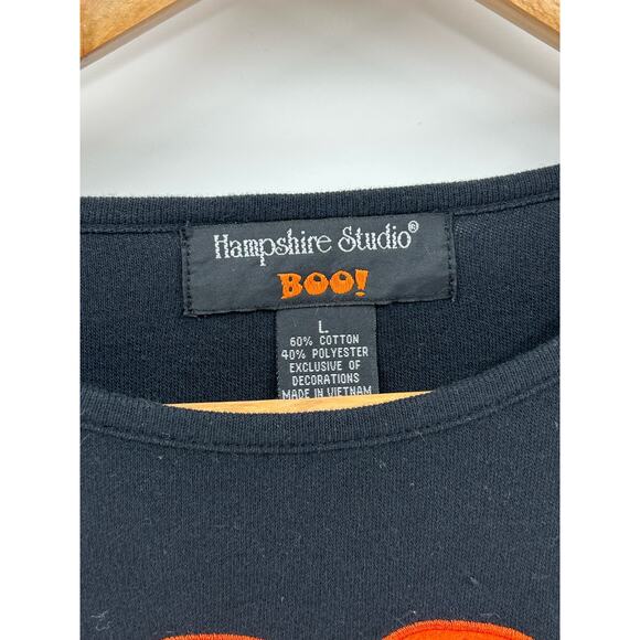 Hampton‎ Hues Boo Halloween Long Sleeve Top Black Size L Orange Graphic - Picture 4 of 7